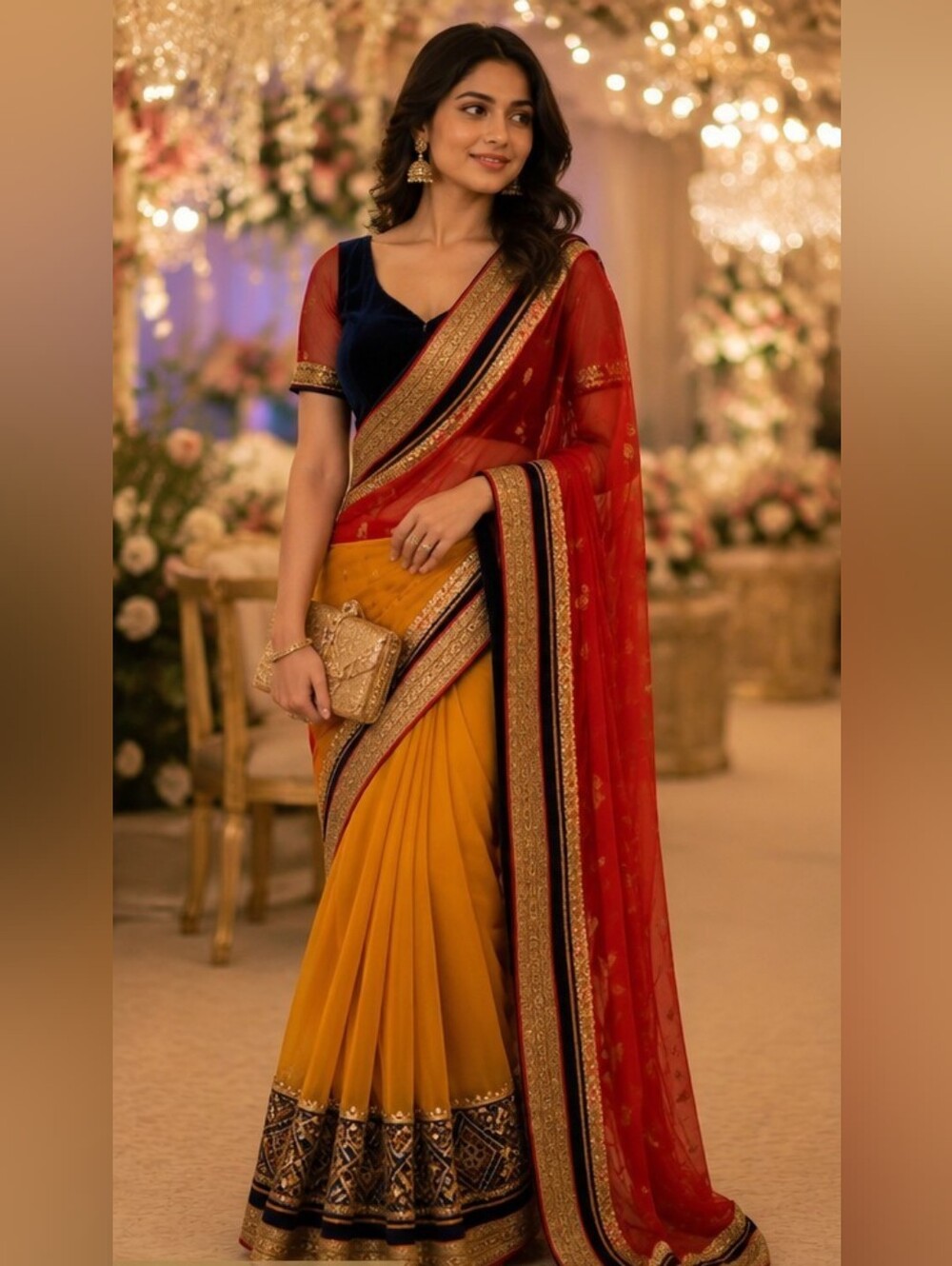 Vibrant Dual-Tone Chiffon Saree
